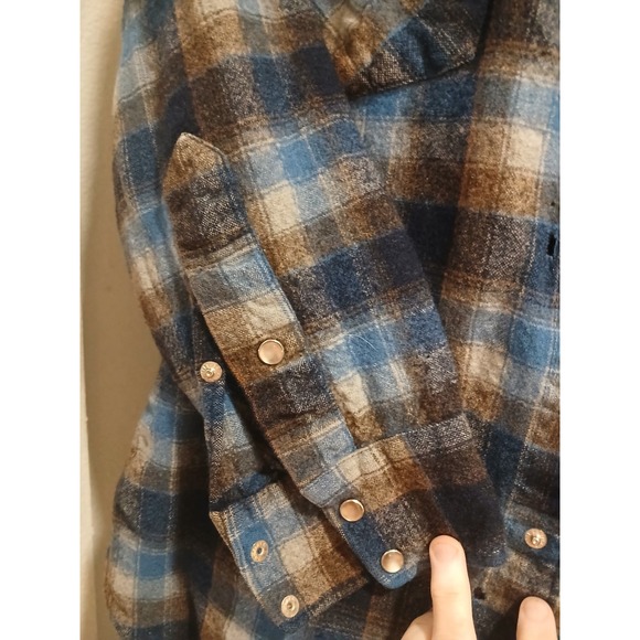 Vintage Pendleton Western Plaid Wool Flannel Shirt Collar 70s Men L - Picture 10 of 10